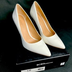 BCBGeneration white patten leather heels